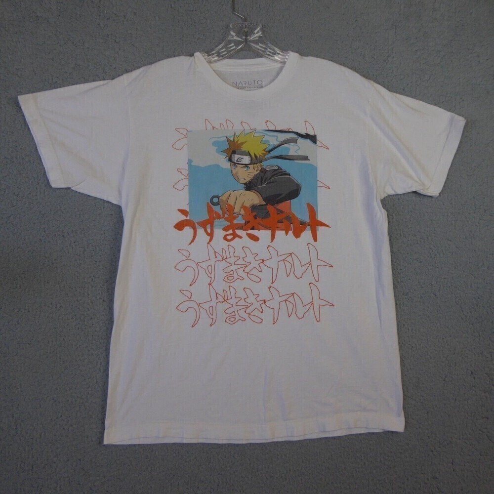 Naruto Shirt Men Large White Short Sleeve Shippuden Collection Graphic Print
